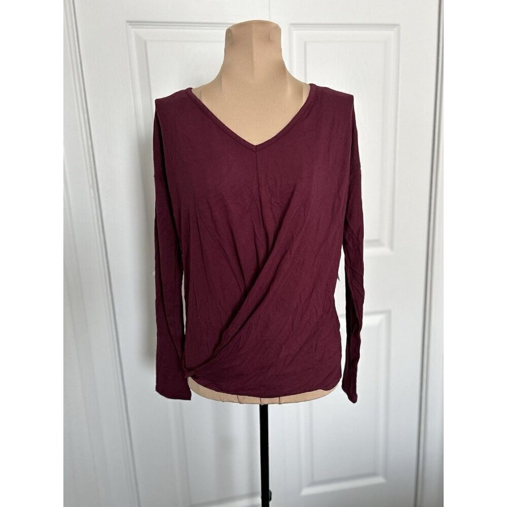Pink Clover Stitch Fix Burgundy Faux Wrap Long Sleeve Jersey Knit Top Size XSP